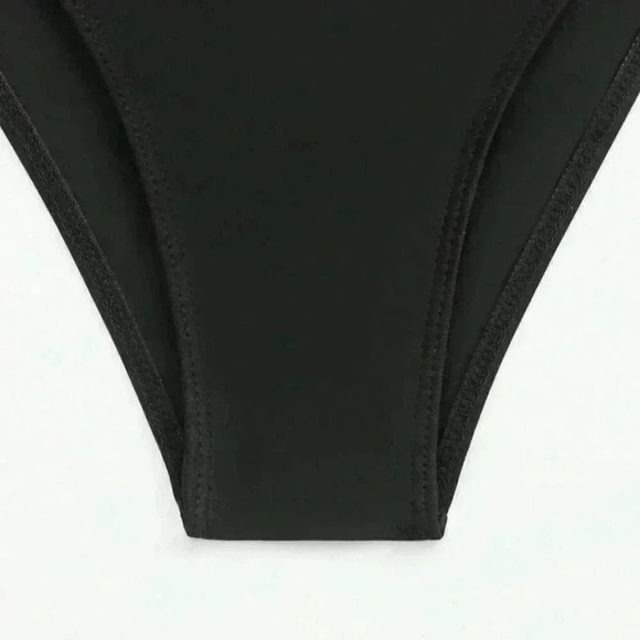 Black Women's Summer Beach Cut Out Ring Linked One Piece Swimsuit - Picture 4 of 8